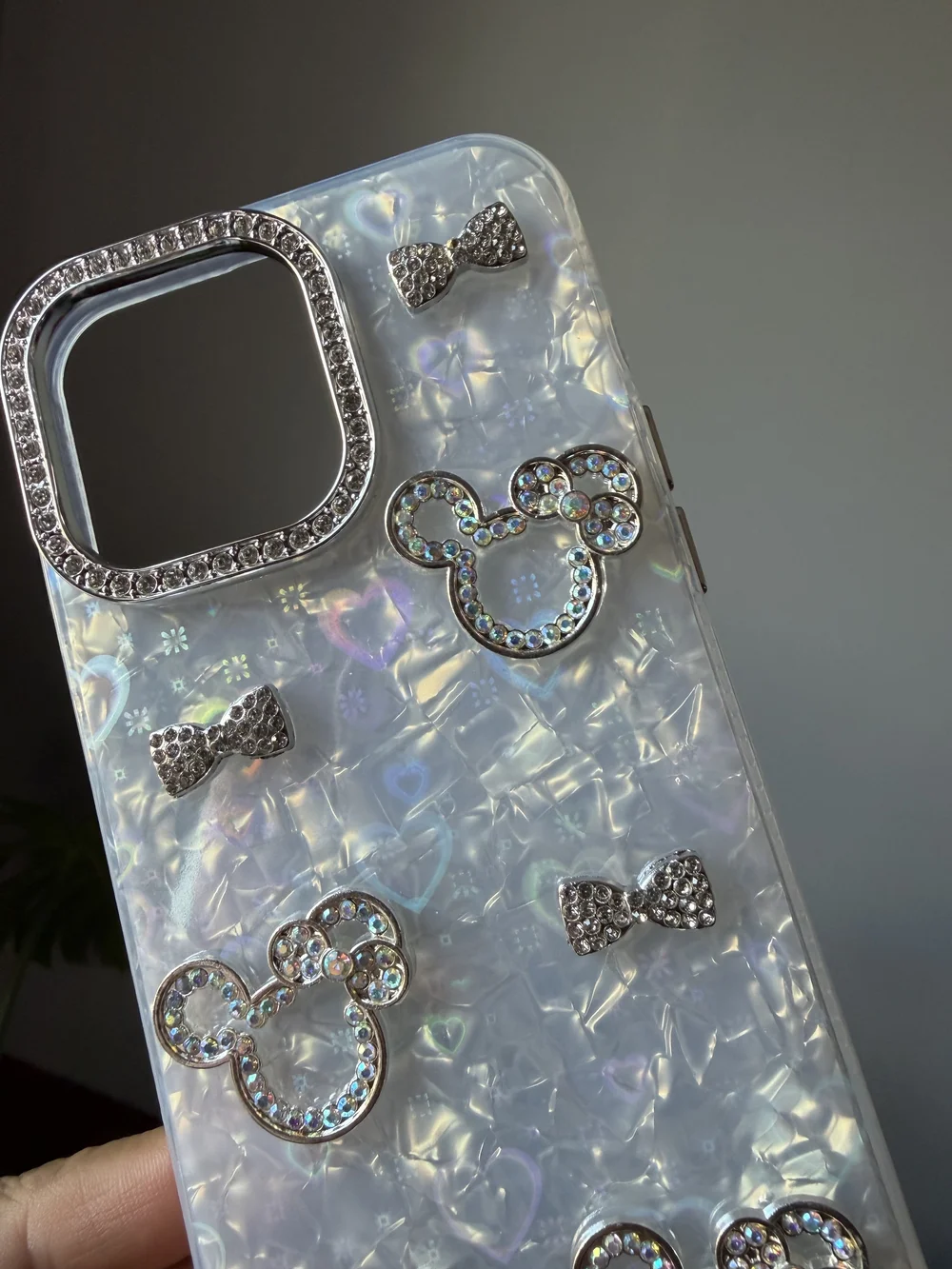15 Pro Max Crystal Embellished Iridescent  Phone Case with Rhinestone Accents
